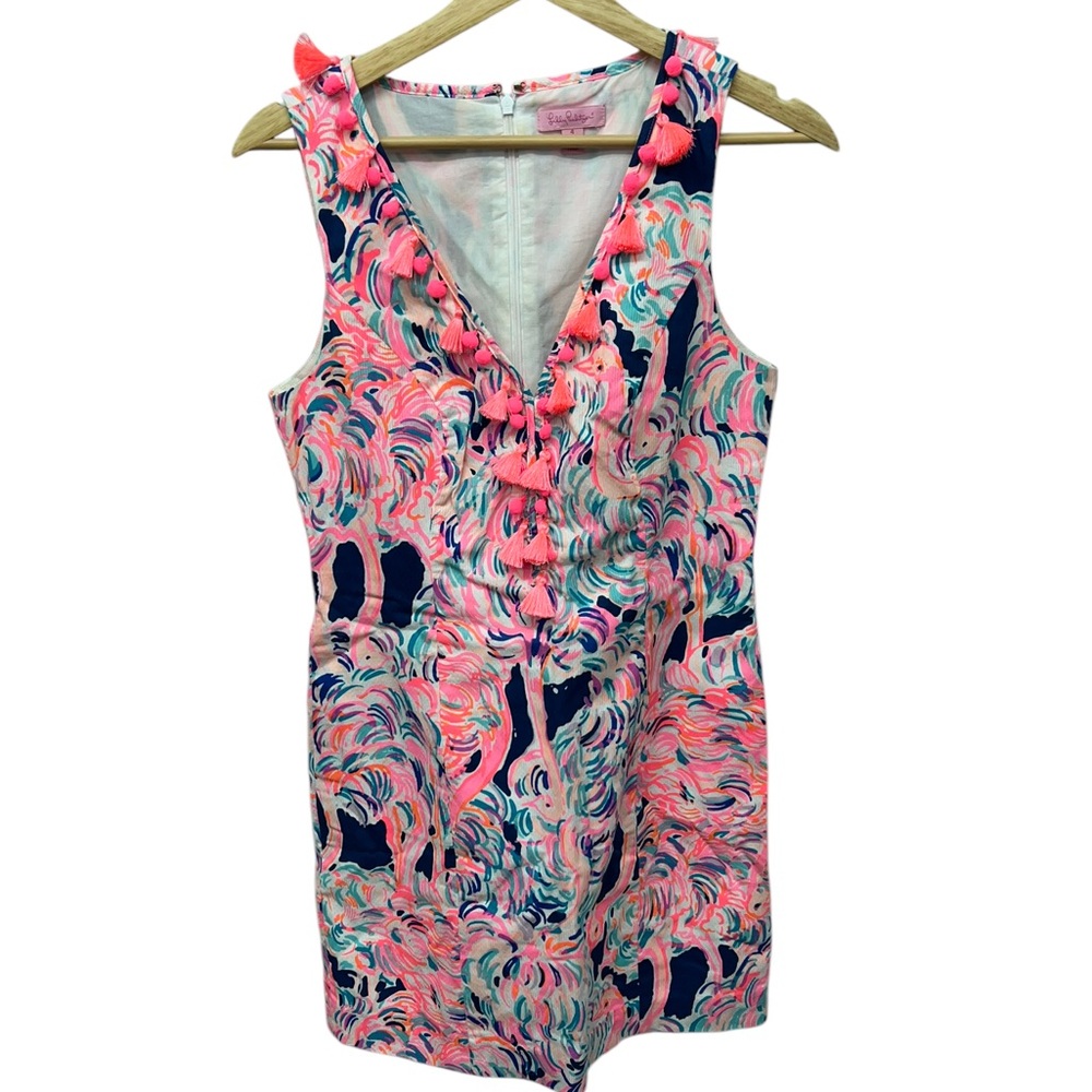Lilly Pulitzer Pink Navy Multi Sleeveless V-Neck Midi Dress